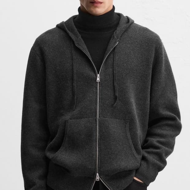 자라 캐시미어 블렌드 니트 후드집업 그레이 XL