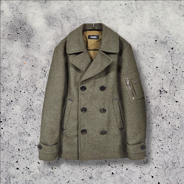 DIESEL 디젤 카키 암 포켓 더블 숏코트