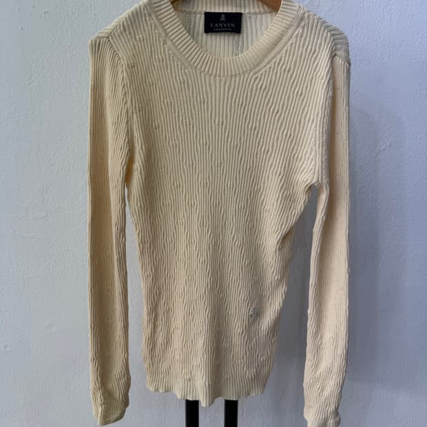 정품) 랑방 한섬 23ss 로고 팬던트 아이보리 골지 니트 90