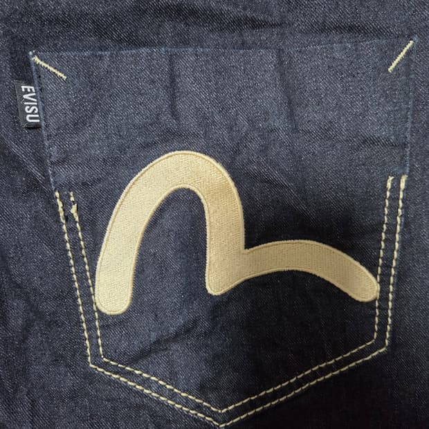 에비수 백자수패치 데님팬츠