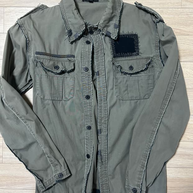 빈티지 y2k 밀리터리 패치워크 셔츠