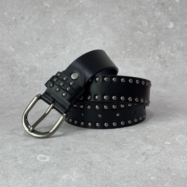 Oribell 두줄 볼 스터드 y2k 가죽 벨트 블랙