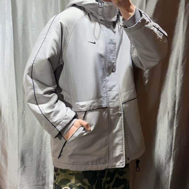 M 나이키 스우시 그레이 패디드 후드 자켓