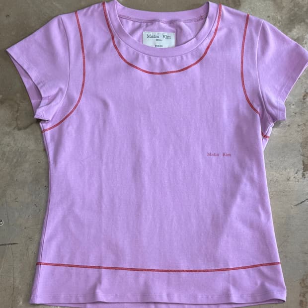 🫶🏻 새상품 마뗑킴 여성용 스몰로고 핑크 크롭 반팔 티셔츠 🫶🏻