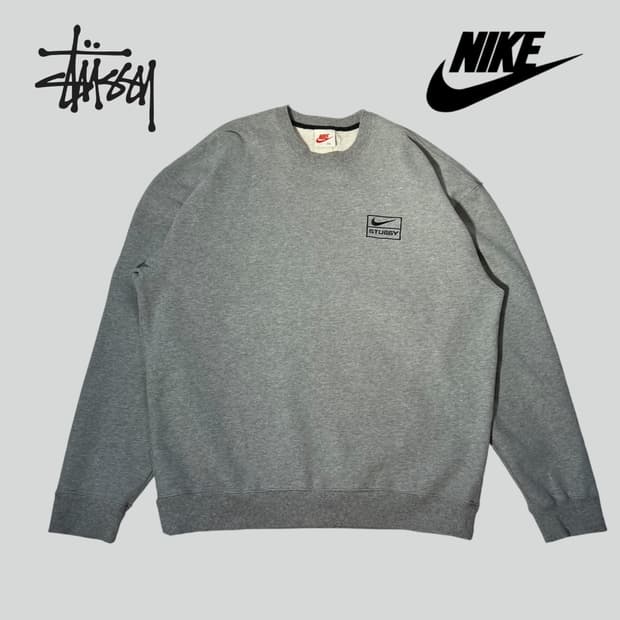[2XL]나이키 x 스투시 NRG BR 크루 플리스 맨투맨 그레이