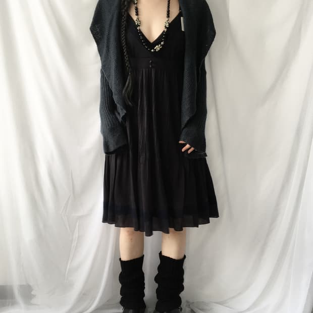 Ruffle drape point blue knit open cardig