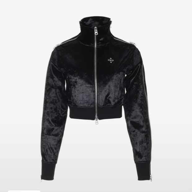 써저리 사이드 지퍼 벨벳 크롭 트랙 자켓 블랙