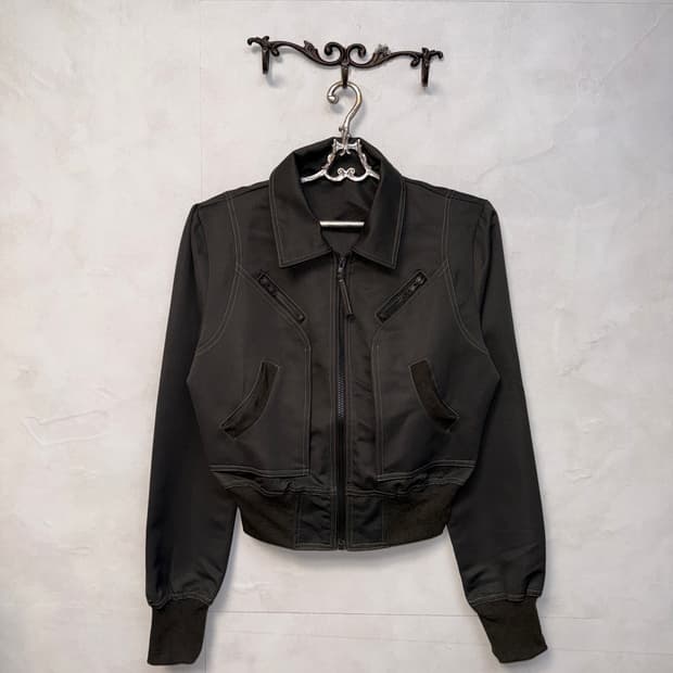 Charcoal y2k crop bomber zipup 