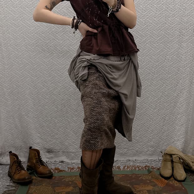 빈티지 보헤미안 에스닉 모직 일자핏 미디스커트 K0020