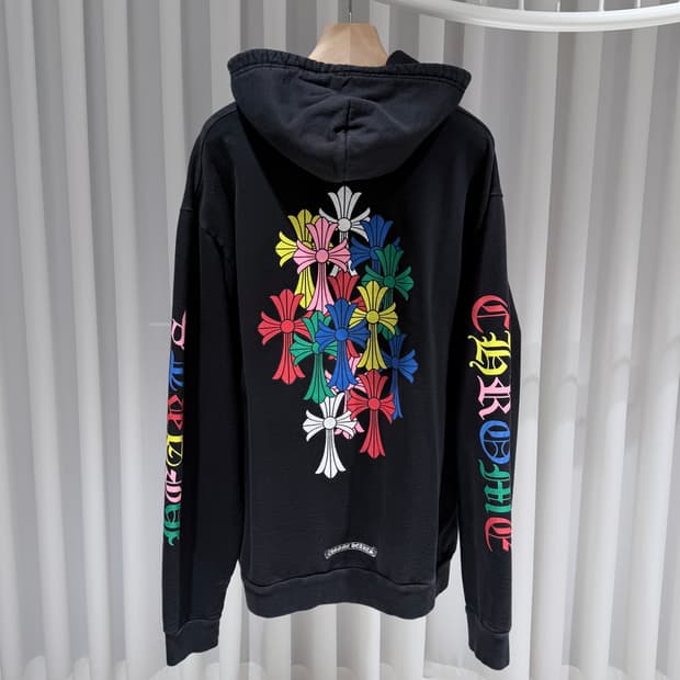 XL / 크롬하츠 멀티컬러 크로스 블랙 후드티셔츠