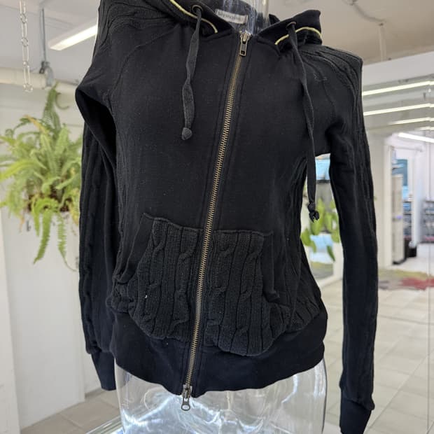 knit trim zip up hoodie