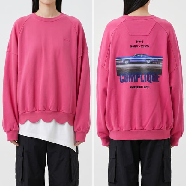 정품 준지 23FW 로고 자수 오버핏 맨투맨 핑크 M(105-110)