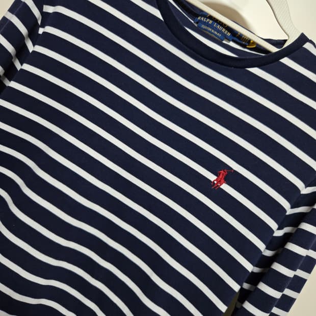 폴로 랄프로렌 여성 신형 큐알택 정품인증 스트라이프 롱슬리브티셔츠 
