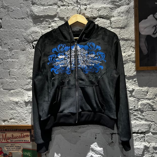 Y2K 큐빅 벨벳 후드집업