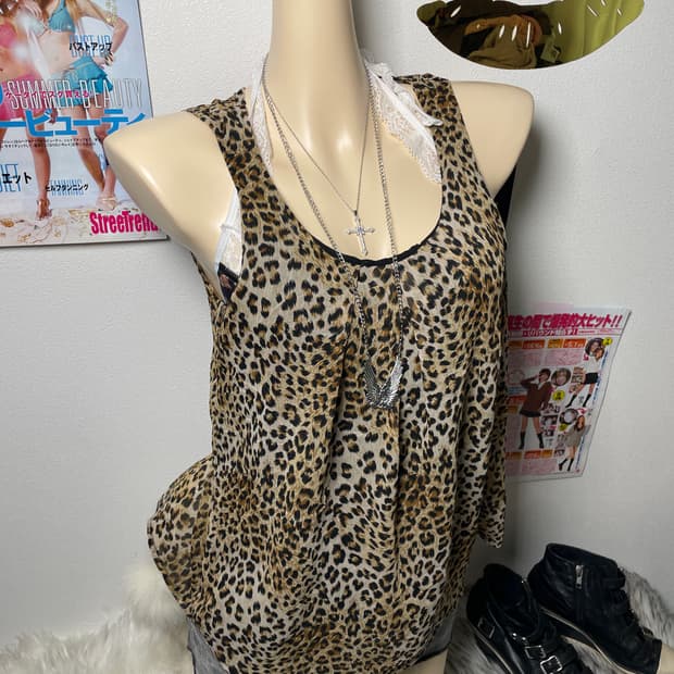 오네갸루 호피 나시 슬리브리스