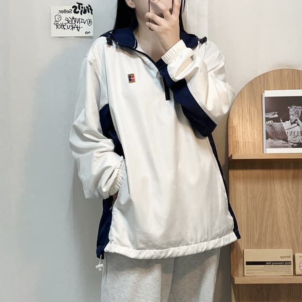 [정품] 나이키 화이트 네이비 테니스라인 아노락 [ L ]