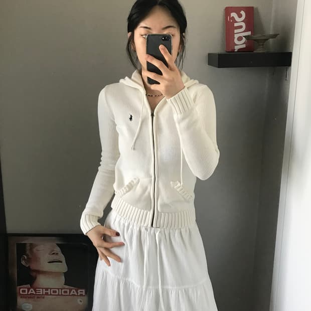 대장급 폴로 랄프로렌 포니 로고 화이트 니트 후드집업