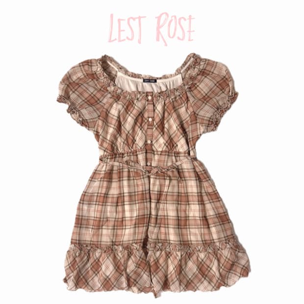 [LEST ROSE] 체크 리본 셔링 원피스
