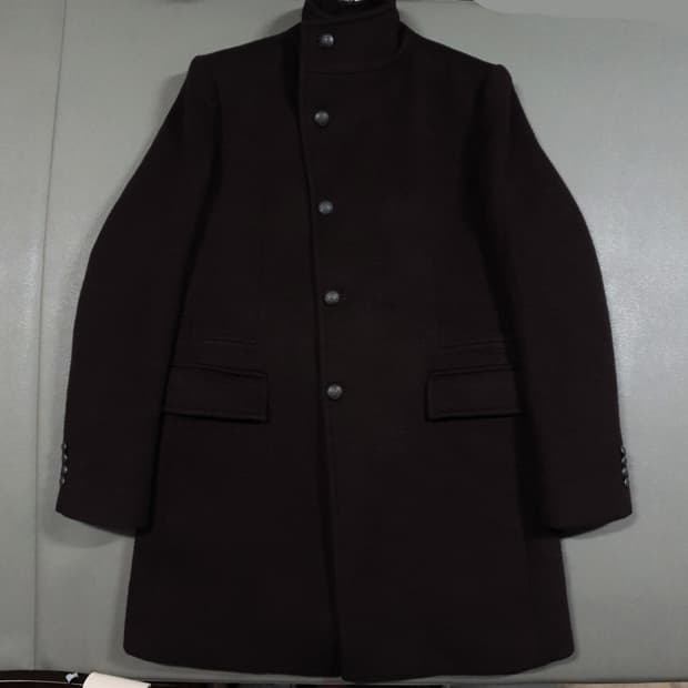 100) 타임 옴므 로얄 버튼 하이넥 울 캐시미어 실크 코트 자켓 브라운