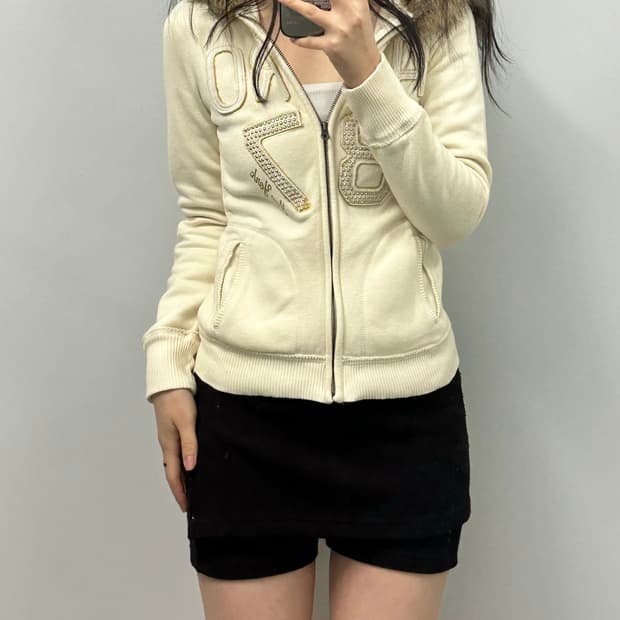 Vintage 빈티지 y2k 와투케 울프죠 크림 후드집업