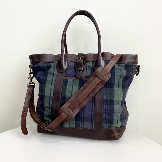 폴로 블랙와치 왁스 코튼/레더 투웨이 토트백