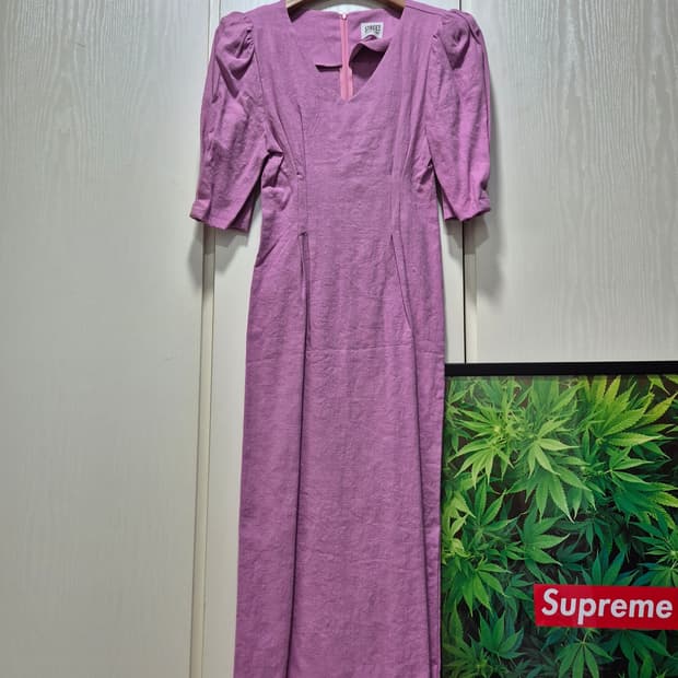 (타임세일) 라벤더 린넨 롱원피스 퍼프 반팔