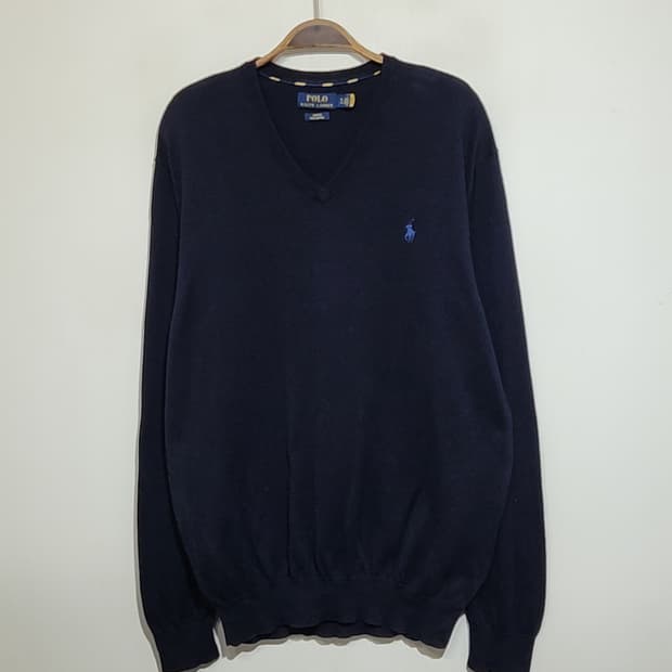 (XL) 랄프로렌 폴로 브이넥 니트 네이비 피마코튼 스웨터 