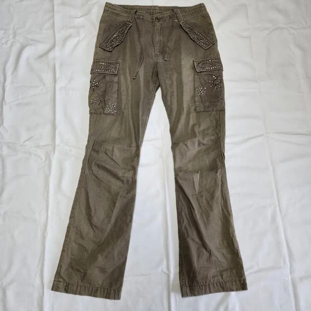 스터드 세미 부츠컷 카고팬츠