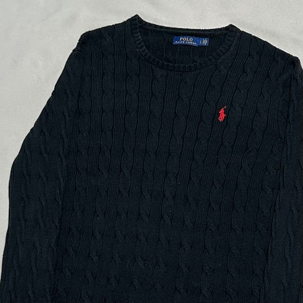 L 폴로랄프로렌 코튼 케이블 블랙 니트