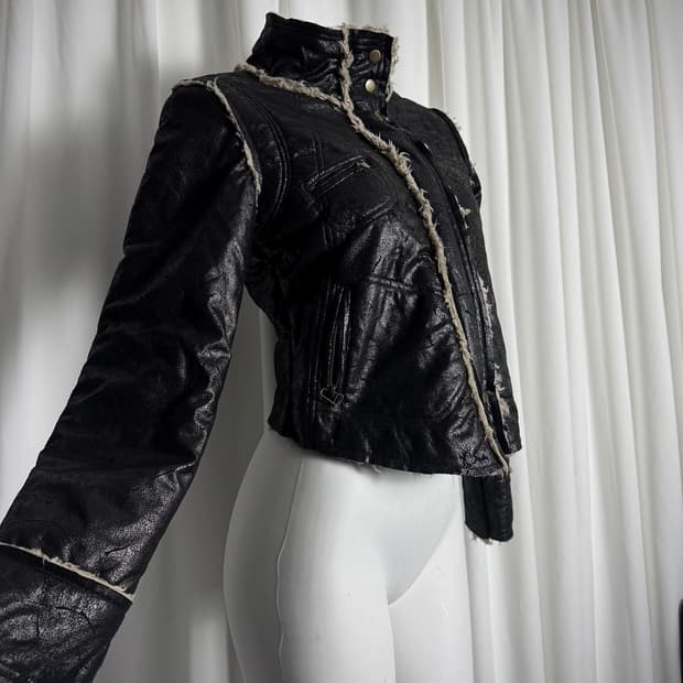 Black shearling button jacket