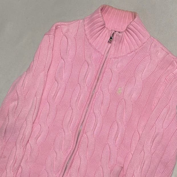M 폴로랄프로렌 핑크 케이블 니트 집업