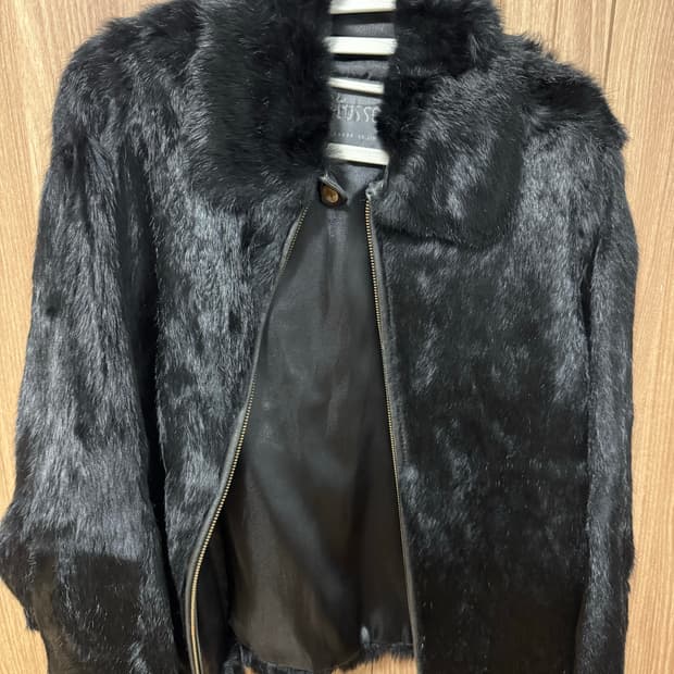 Rabbit Fur Black Chic Leather jacket