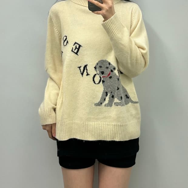Vintage 아이보리 댕댕이 목폴라 니트