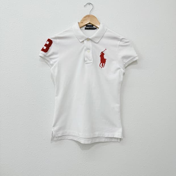 빈티지 Polo Ralph Lauren 화이트 패치 슬림 카라 반팔티