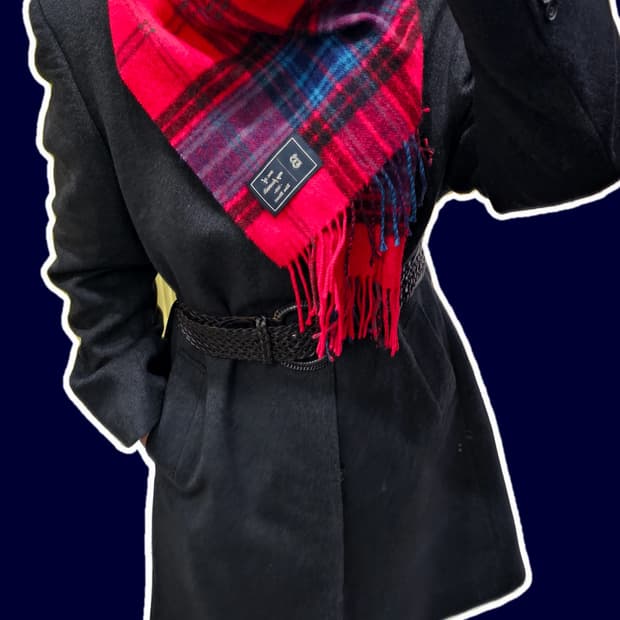 Blue Bleuet 레드 타탄체크 울 머플러