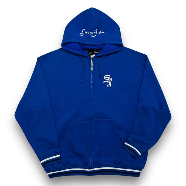 션 존 올드스쿨 힙합 시그니처 로고 블루 후디 집업