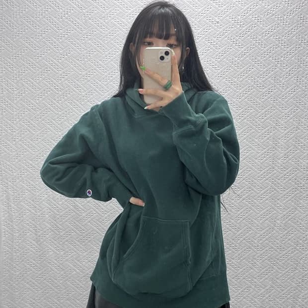 챔피온 리버스위브 딥그린 약기모 후드티 XL C09308