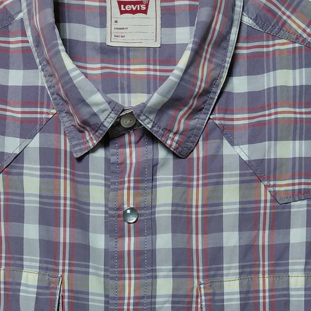 [M] Levi's 리바이스 스냅 버튼 반팔 웨스턴 체크 셔츠