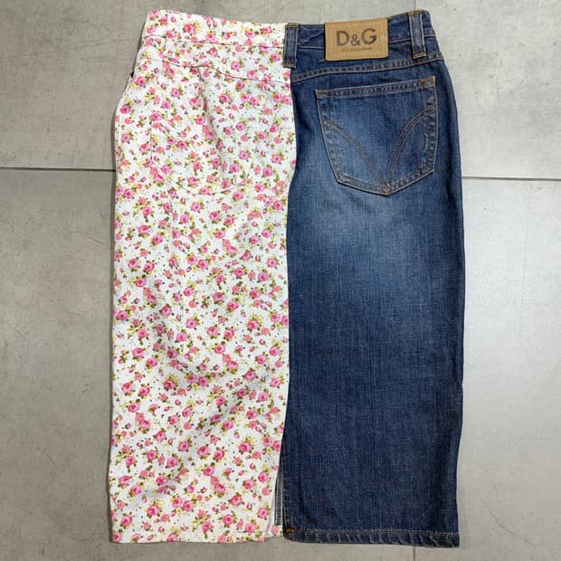 00s 돌체 앤 가바나 아카이브 데님 하프 플라워 미디 스커트