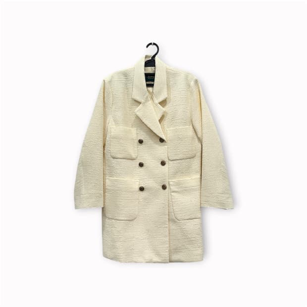르꼬르망 아이보리 트위드 더블 버튼 자켓 코트 F