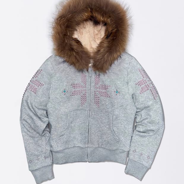 스컬프터 fur trimming hooded zip-up 