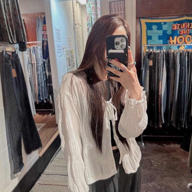 빈티지 링클 끈 가디건 블라우스