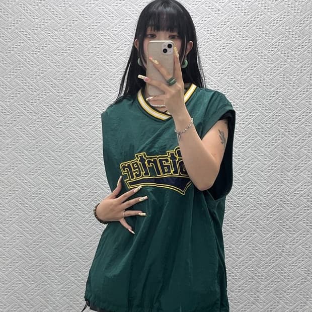 스타터 올드스쿨 레트로 스포티 딥그린 바람막이 조끼 L C13947