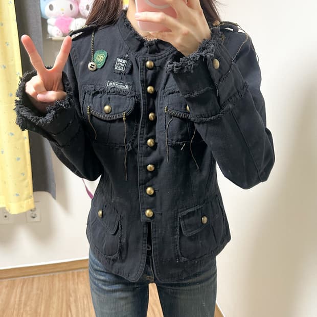 빈티지 블랙 금장 레터링 자켓 와투케 오네갸루 긱시크 고딕 고스 오리엔탈