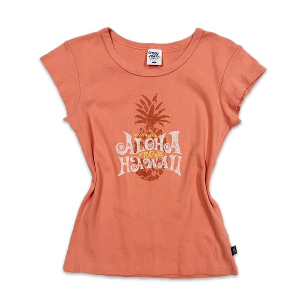 빈티지 오랜지 하와이 슬림 반팔티