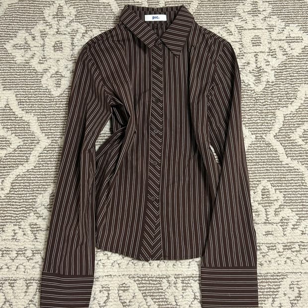브라운 스트라이프 긱시츠 셔츠 블라우스