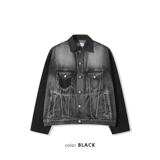 Free ) 정말 이쁜 오버핏 블랙 흑청 투톤 워싱 데님 청자켓