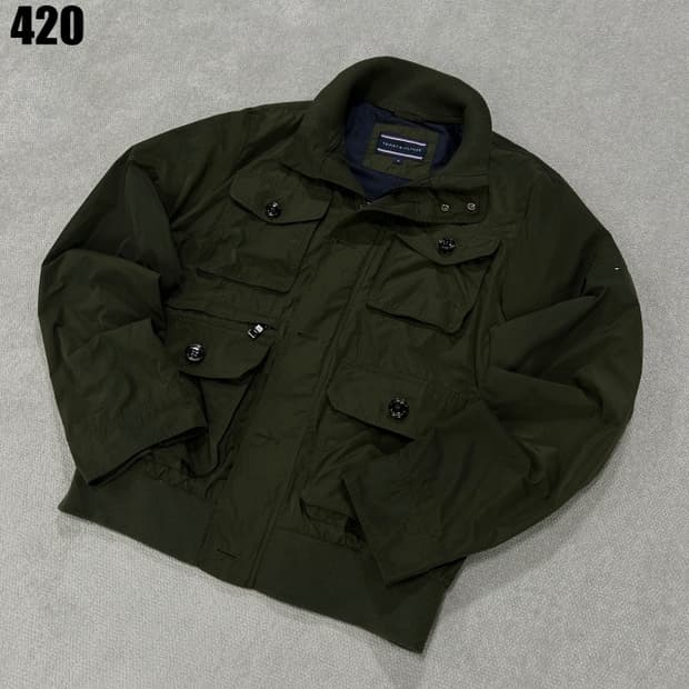 타미힐피거 카키색 봄버 자켓 