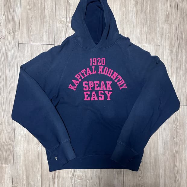 캐피탈 래글런 후드 플리스 스웨트셔츠 스피크이지 컬리지 Pt 네이비