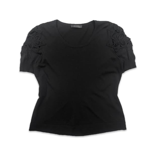 빈티지 madam joconde 블랙 플라워 반팔 니트